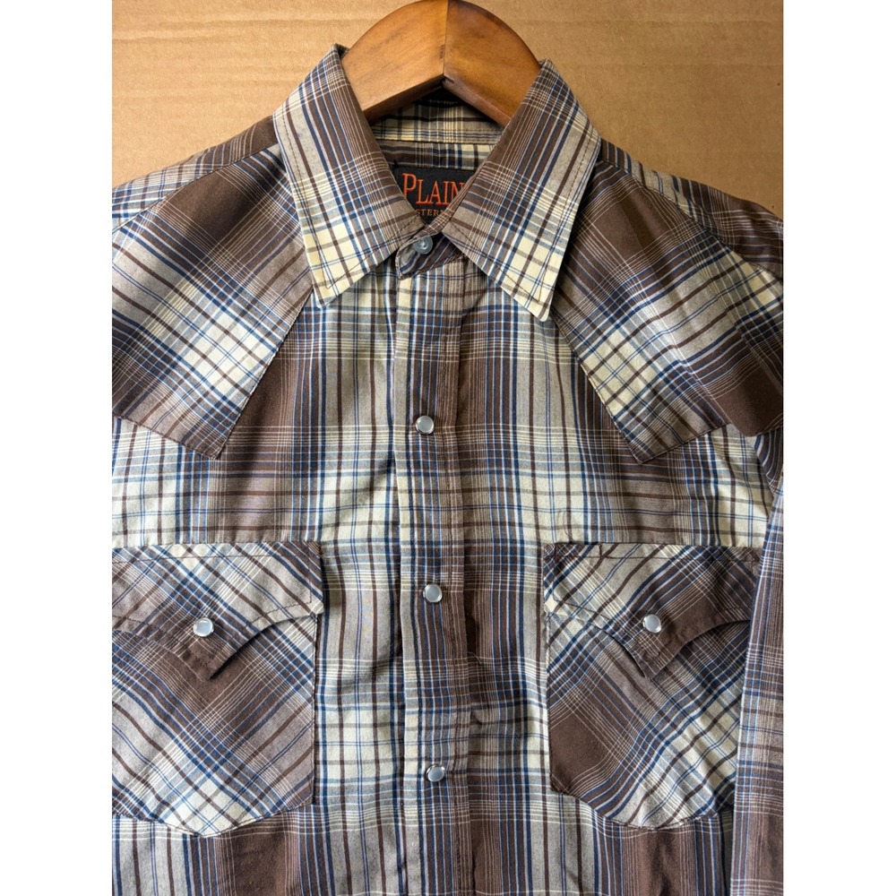 Plains Western Wear Shirt Mens Small Brown Plaid Pearl Snap Long Sleeve Yoke